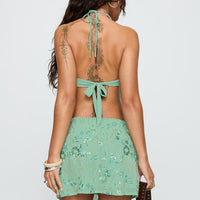 What A Coincidence Beaded Mini Skirt Teal