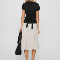 Cascades Low Rise Midi Skirt Beige / White Stripe