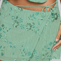 What A Coincidence Beaded Mini Skirt Teal