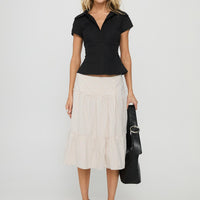 Cascades Low Rise Midi Skirt Beige / White Stripe
