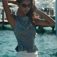 LIRIEL TOP -- NAVY VALENCIA GINGHAM