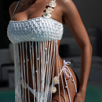 Fleur Fringe Cover Up Top White