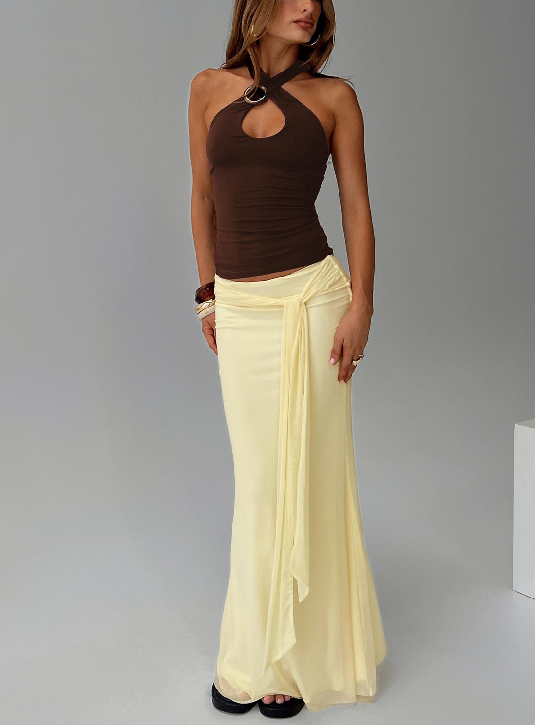Caviar Tie Maxi Skirt Lemon