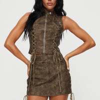 Ceejay Faux Leather Mini Skirt Brown