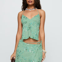 What A Coincidence Beaded Mini Skirt Teal