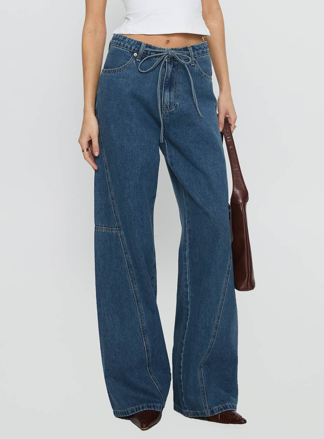 Bruiser Mid Rise Wide Leg Jeans Mid Blue Wash