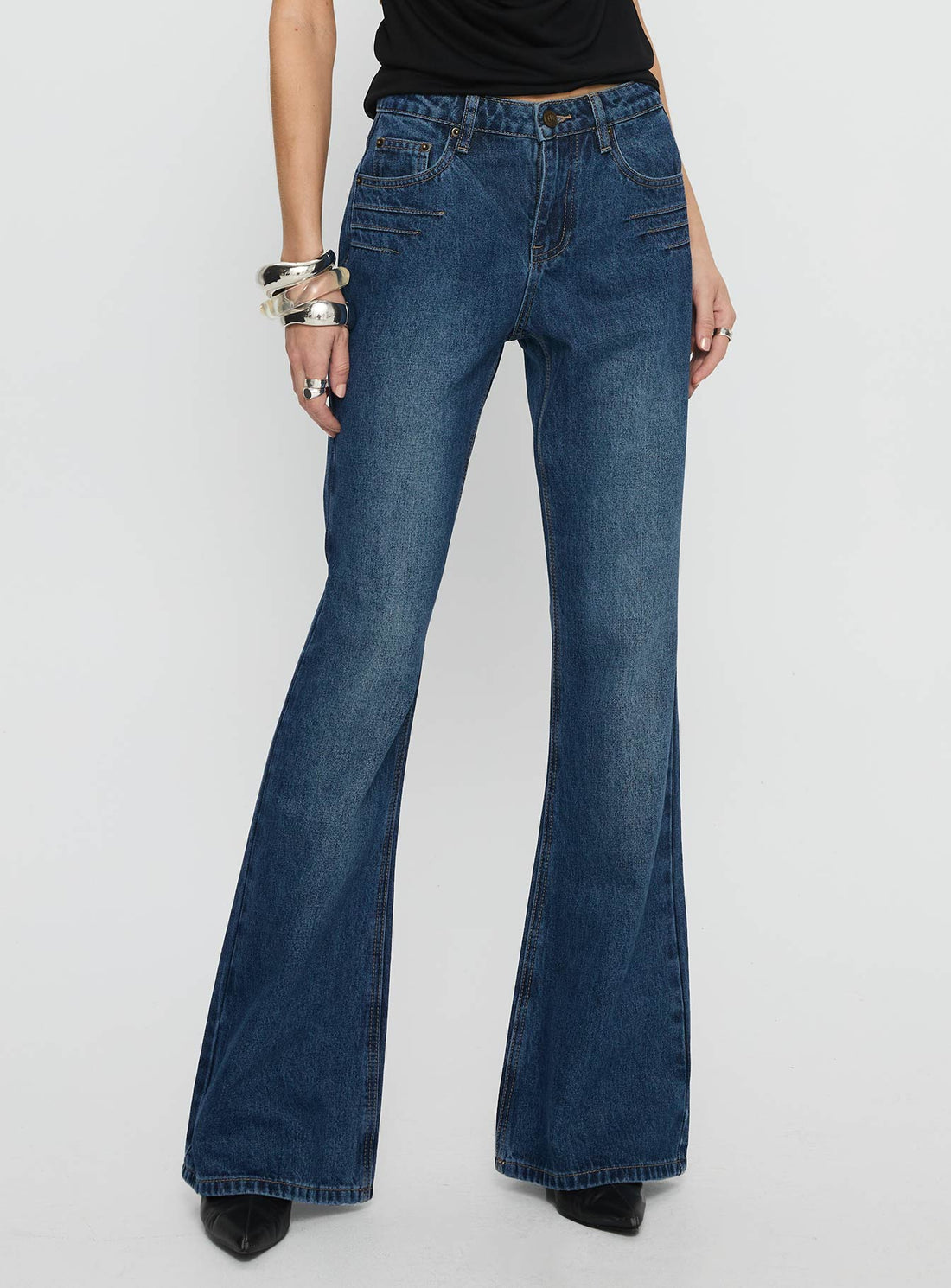 Wide World Mid Rise Bootleg Jeans Mid Blue