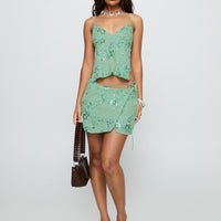 What A Coincidence Beaded Mini Skirt Teal