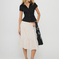Cascades Low Rise Midi Skirt Beige / White Stripe