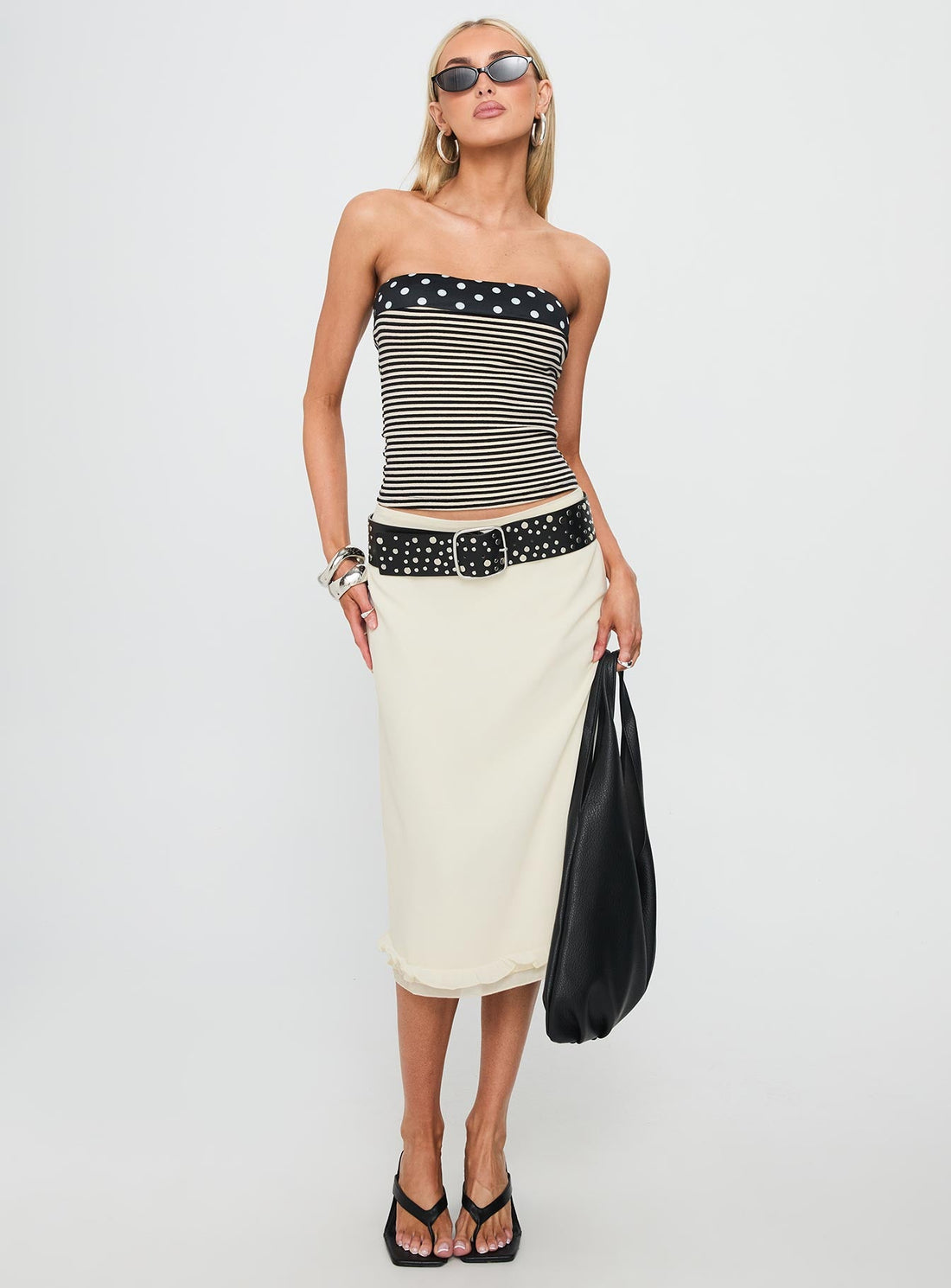 Rosette Frill Midi Skirt Cream