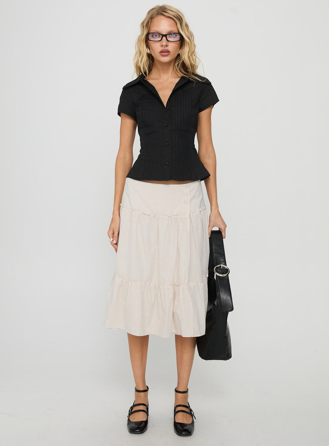Cascades Low Rise Midi Skirt Beige / White Stripe