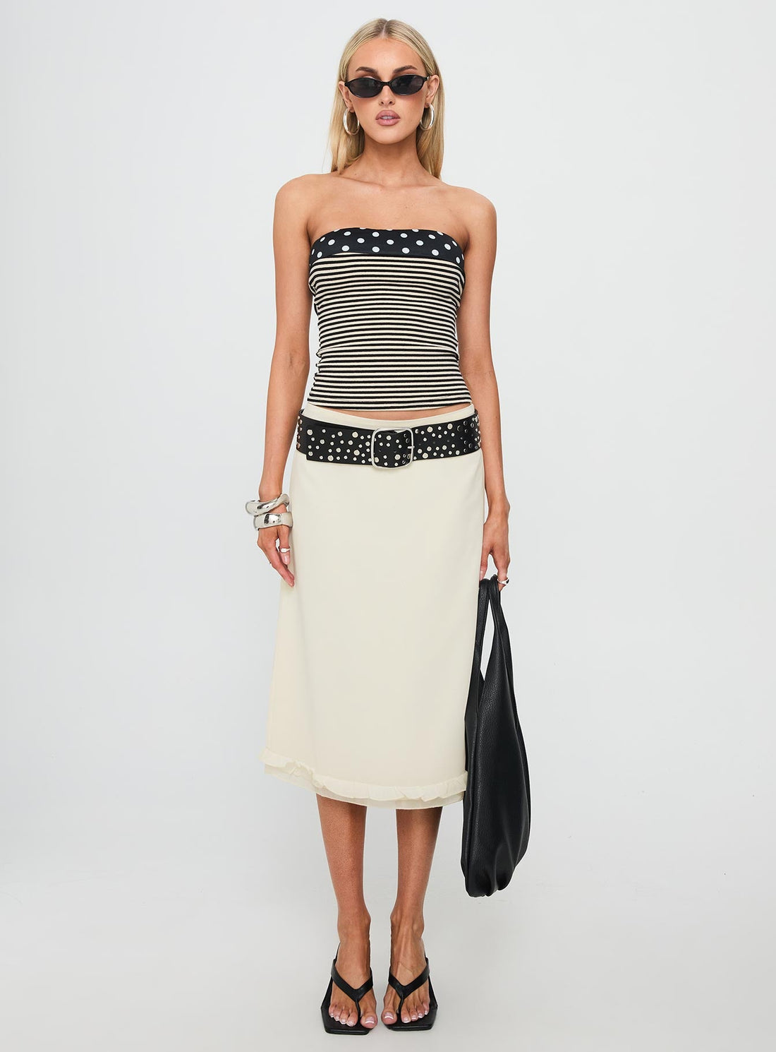 Rosette Frill Midi Skirt Cream