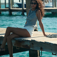 LIRIEL TOP -- NAVY VALENCIA GINGHAM